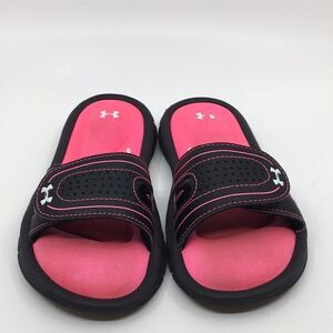 Under Armour Pink and Black Velcro 4D Foam Slides, US Size 13K